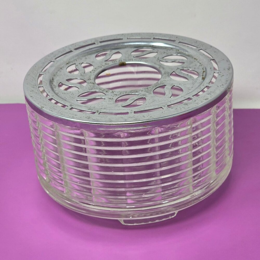 The Silex Company Vintage Candle Coffee Warmer Glass Horizontal Ribs Chrome‎ Lid